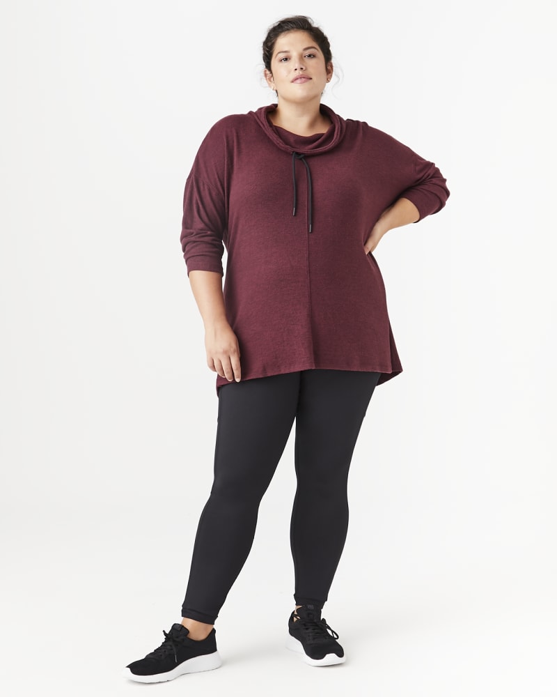 Plus size model with hourglass body shape wearing Kailey Pullover Hoodie by Marc NY | Dia&Co | dia_product_style_image_id:140293